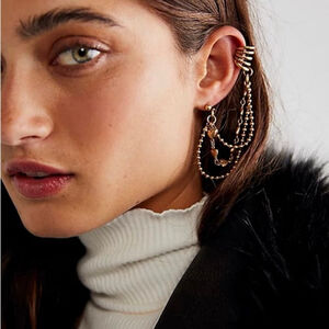 Free People Gold Tone Ear Party Earrings One Size